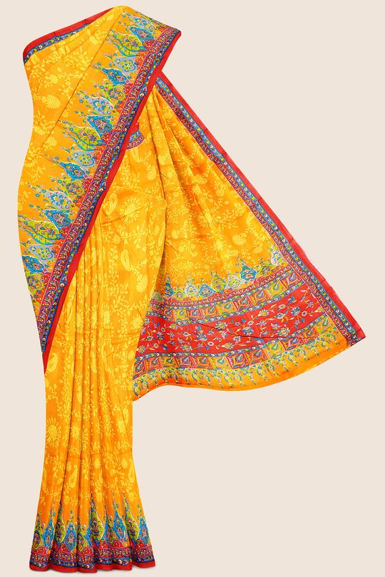 Summer Special Meena Cotton Musturd Yellow And Red Saree