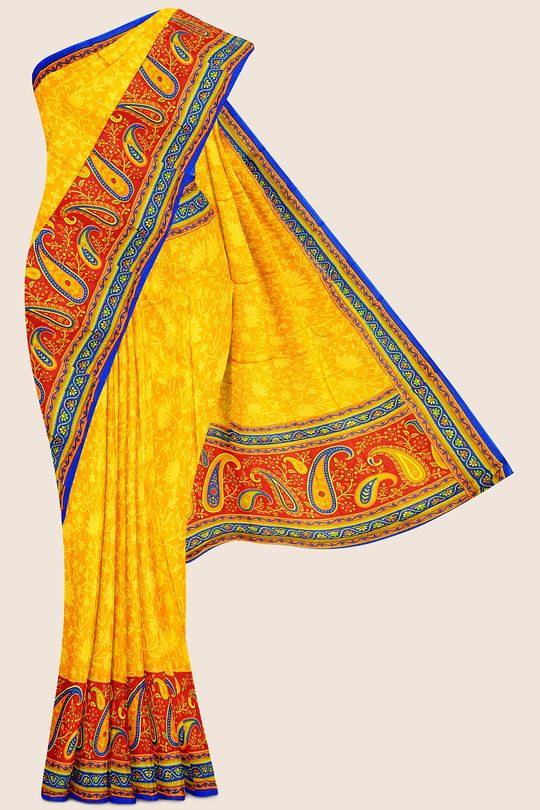 Summer Special Meena Cotton Yellow And Blue Saree