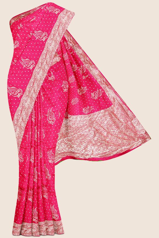 Viscose Georgette Bhandhini Print Bright Pink Saree