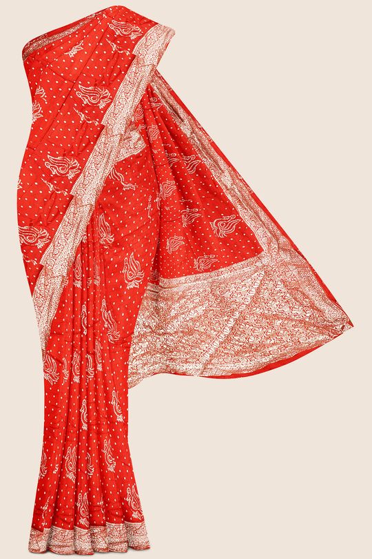 Viscose Georgette Bhandhini Print Red Saree