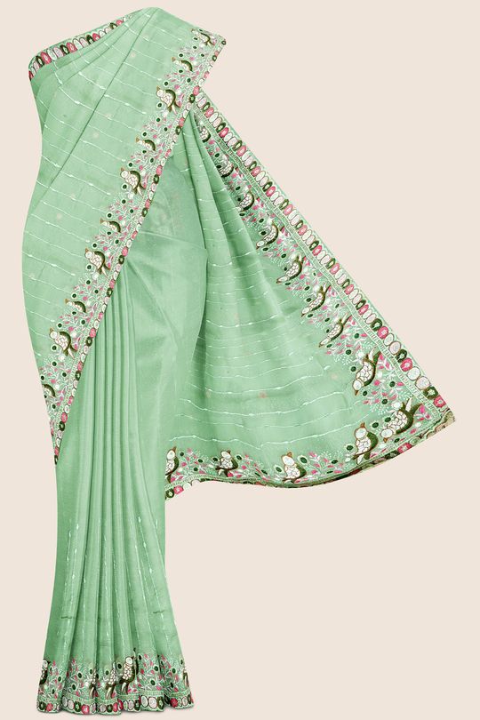 Shimmer Georgette Thread Lines Green Saree