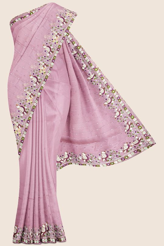 Shimmer Georgette Thread Lines Bright Pink Saree