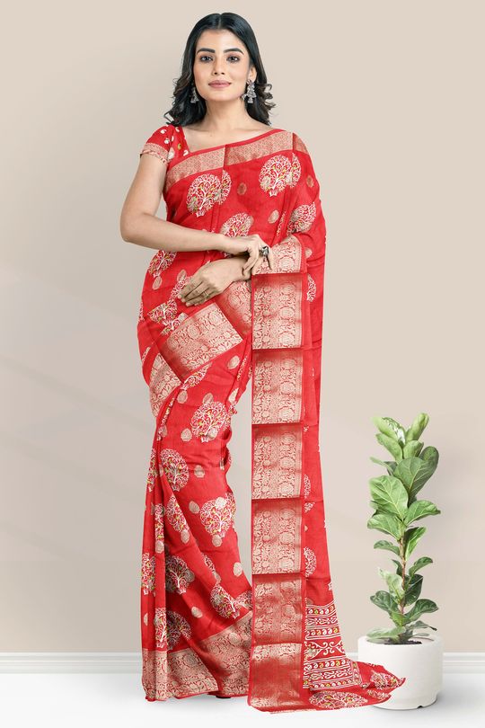 Soft Silk Butti Red Saree