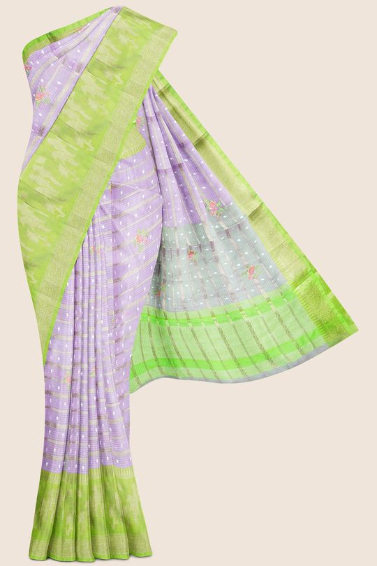 Silk Kota Doriya Lines Lavender And Light Green Saree