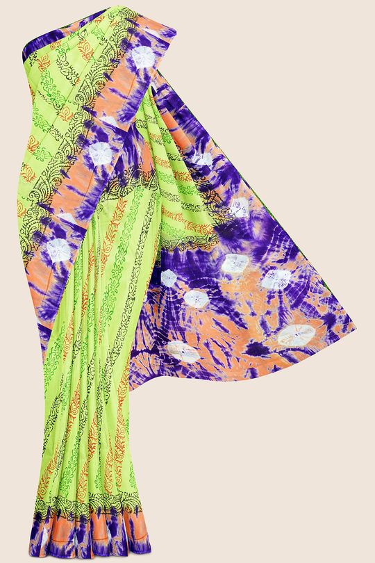 Summer Special Meena Cotton Green And Purple Saree