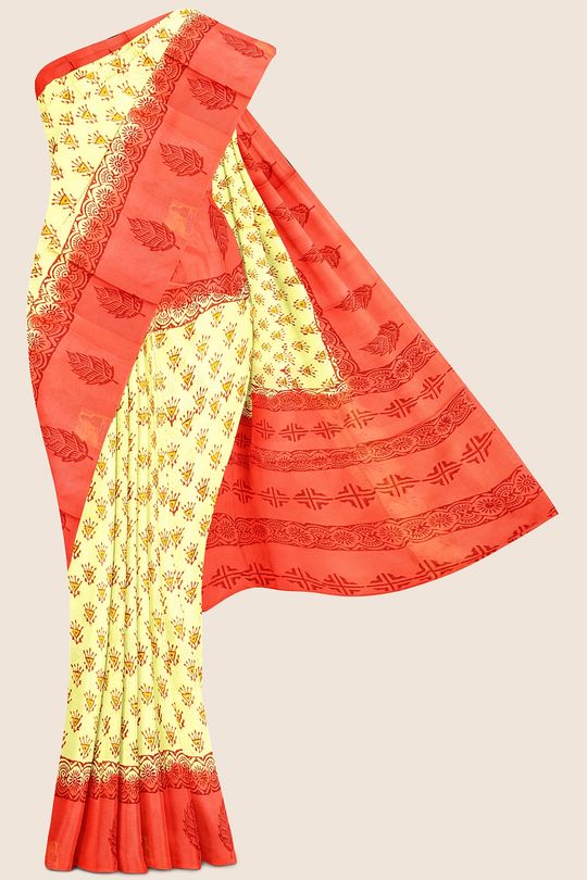 Summer Special Meena Cotton Yellow And Red Saree