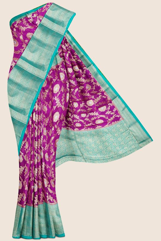 Fancy Silk All Over Magentha Pink And Raama Green Saree