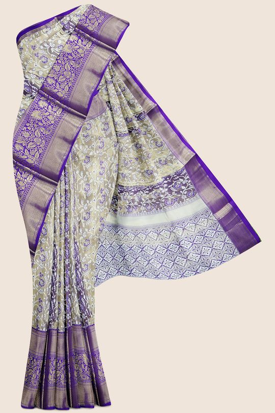 Fancy Tissue Meena Work Golden And Purple Saree