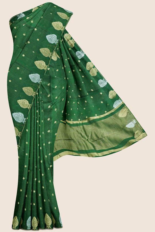 Chiniya Silk Doriya Weaving Dark Green Saree