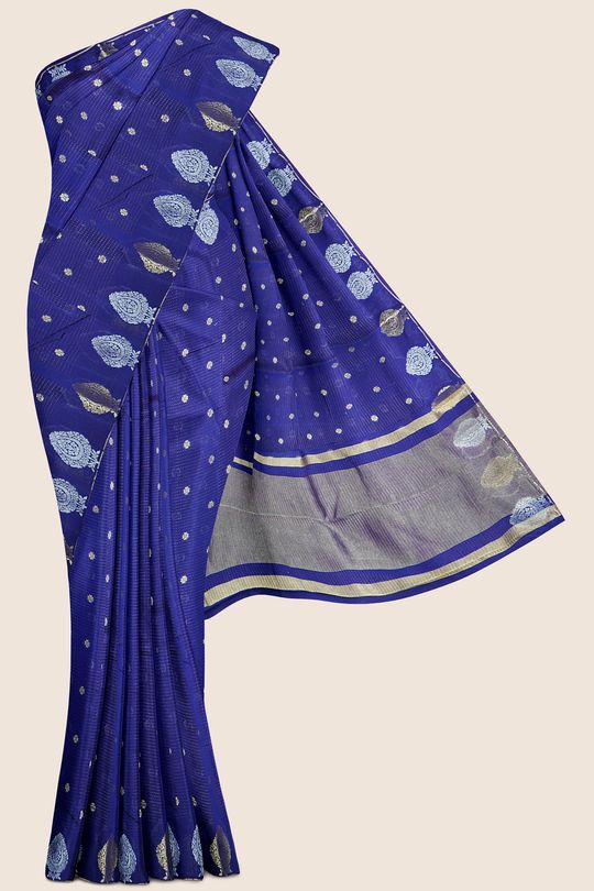 Chiniya Silk Doriya Weaving Dark Navy Blue Saree