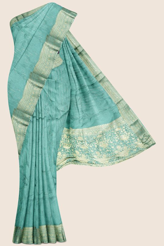 Embose Silk Thread Lines Teal Green And Purple Saree