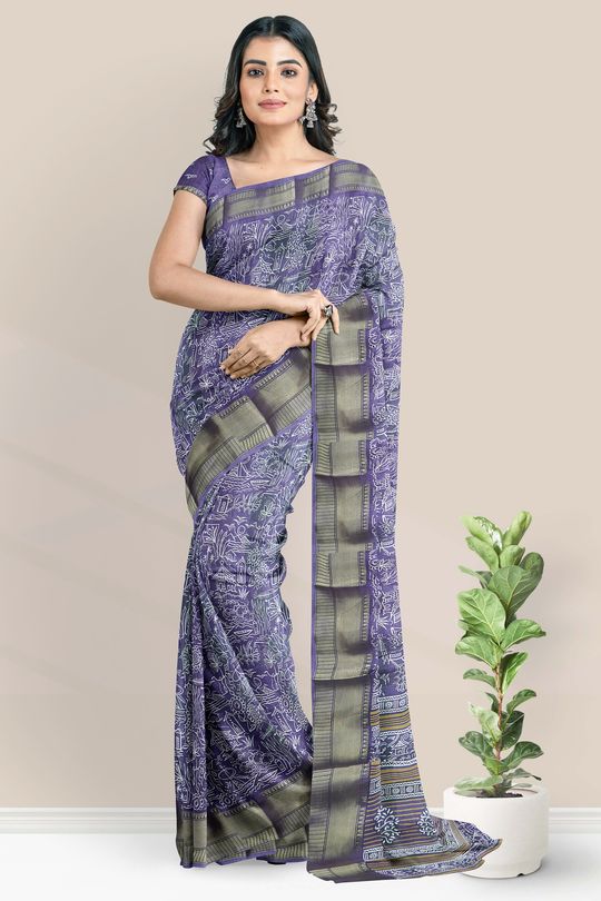 Jute Silk Printed Lavender Saree