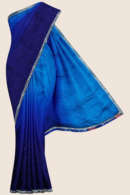 Crepe Silk Tie And Die Copper Sulphate Blue And Dark Blue Saree
