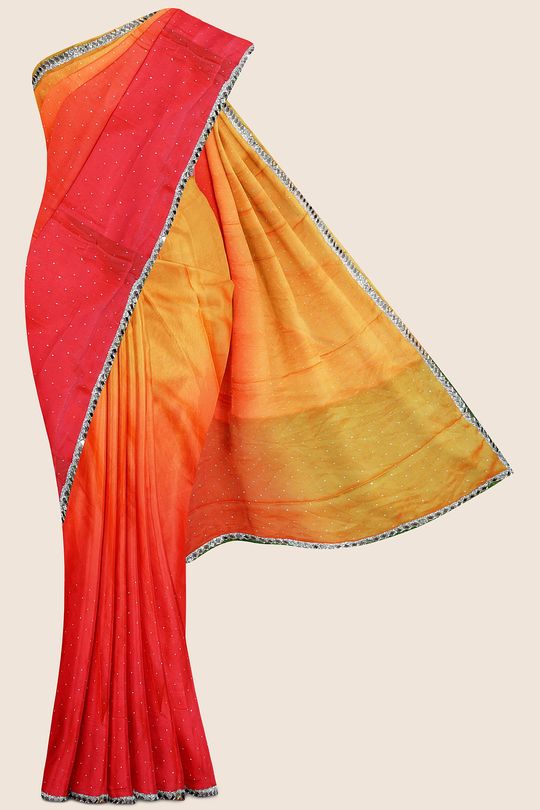 Crepe Silk Tie And Die Oranage And Tomato Red Saree