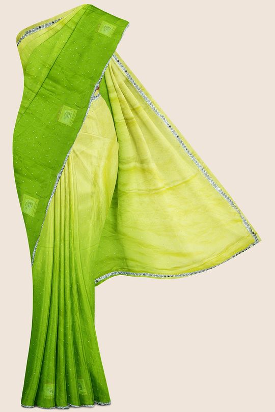 Crepe Silk Tie And Die Lemon Yellow And Green Saree