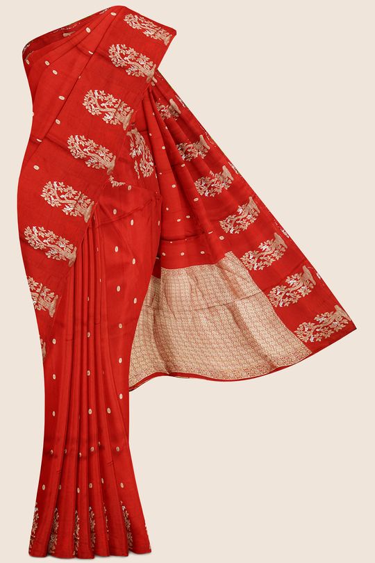 katan Silk Flower Butti Red Saree