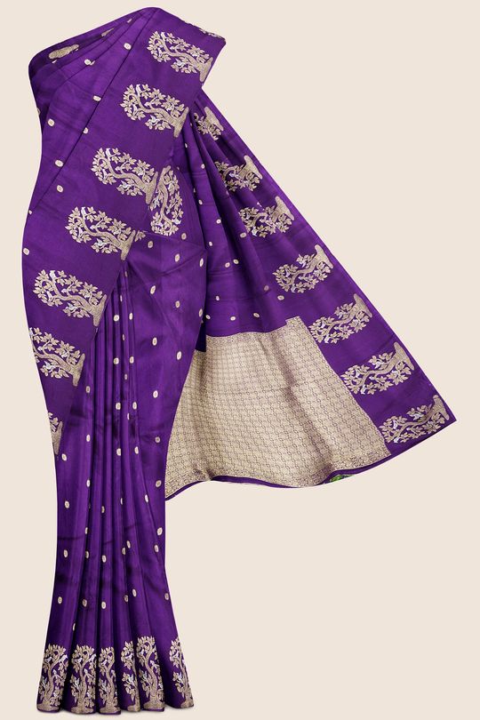 katan Silk Flower Butti Purple Saree