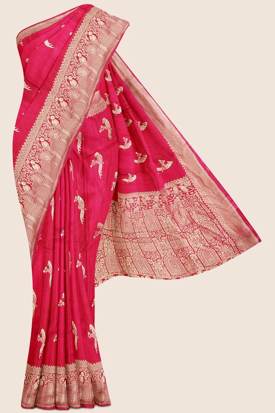 katan Silk Parrot Butti Pink Saree