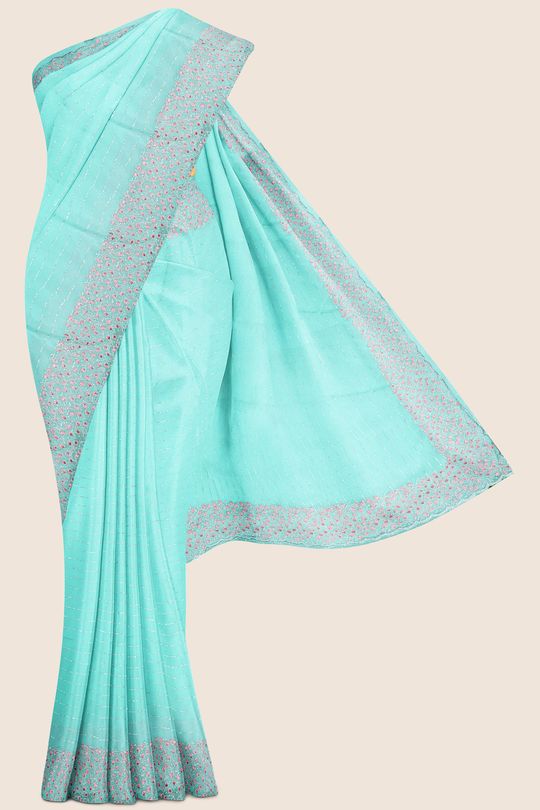 Georgette Ready To Wear Blouse Sea Green And Pink Saree