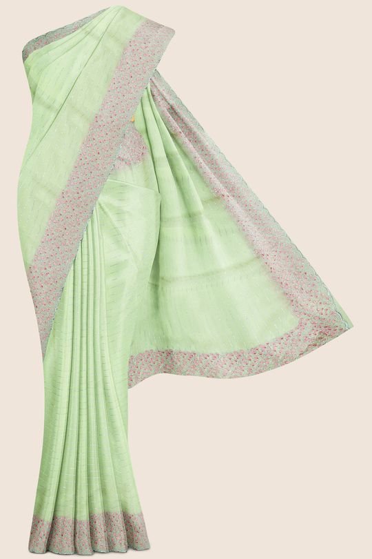 Georgette Ready To Wear Blouse Pista Green And Pink Saree