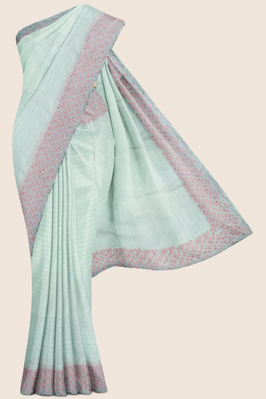 Georgette Ready To Wear Blouse Half White And Pink Saree