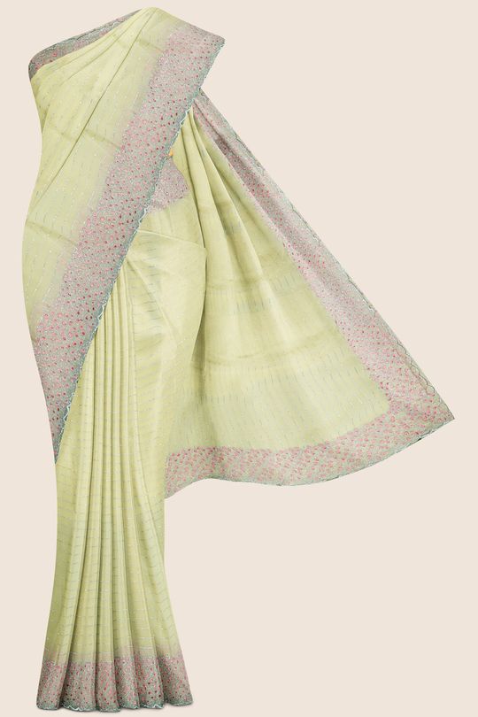 Georgette Ready To Wear Blouse Yellow And Pink Saree