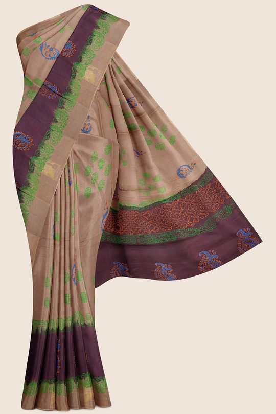 Summer Printed Cotton Light Pink And Chikoo Mix Saree