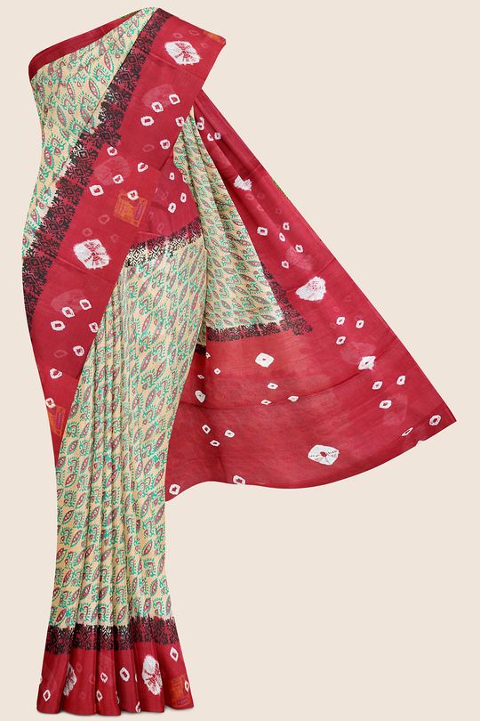 Summer Printed Cotton Cream And Red Saree