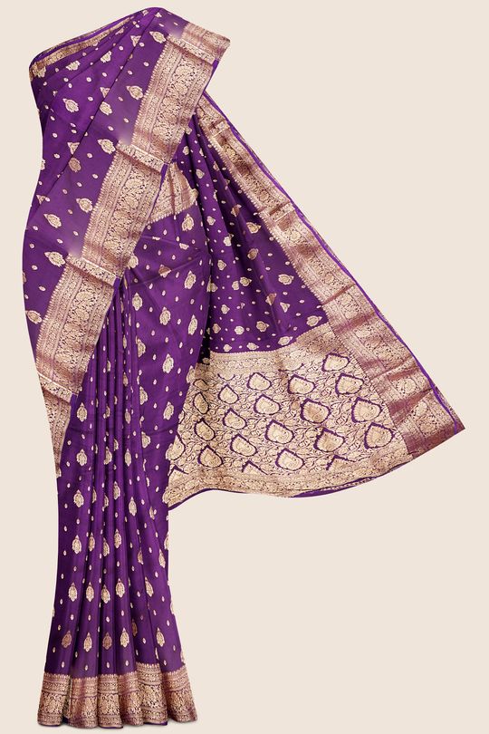 Fancy Silk Lotus Butti Purple Saree