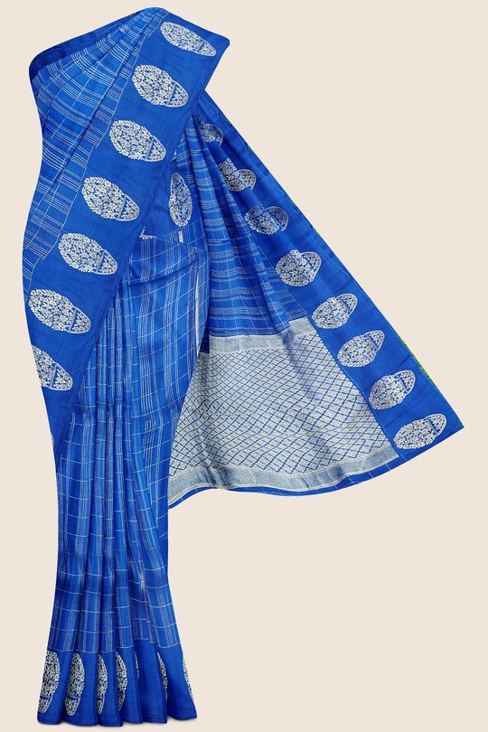 Mashru Silk Checks Bright Blue Saree