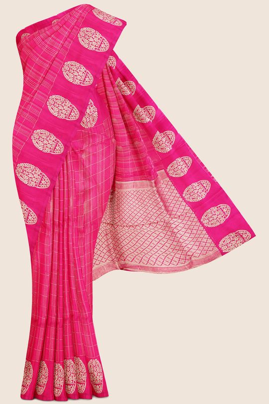 Mashru Silk Checks Bright Pink Saree