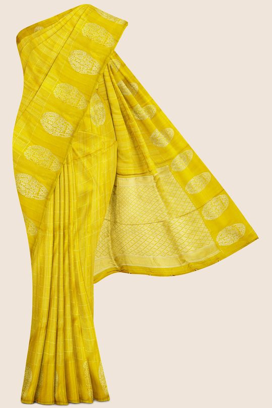 Mashru Silk Checks Musturd Yellow Saree