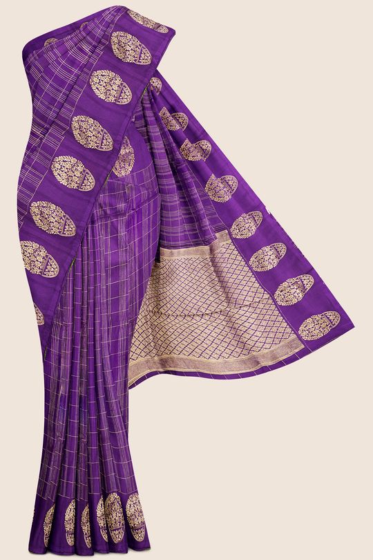 Mashru Silk Checks Purple Saree
