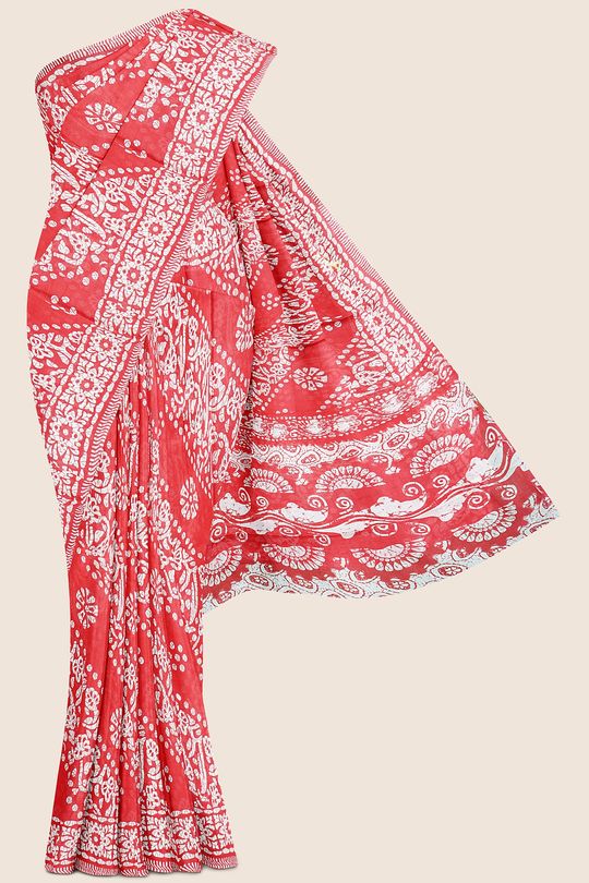 Summer Printed Cotton Pink's Red Saree