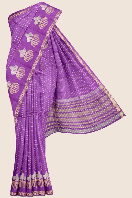 Maheswari Silk Zari weaving Lavender And Dark Green Saree