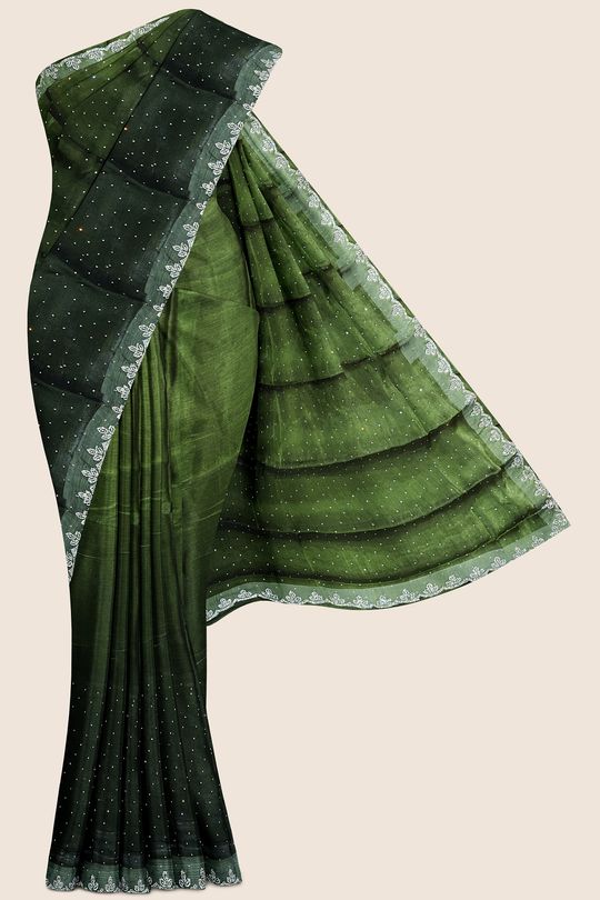 Tissue Silk Tie And Die Light Green And Dark Mehandhi Green Saree
