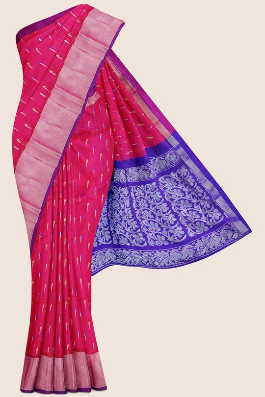 Kollam Pattu Muniya Design Pink And Blue Saree