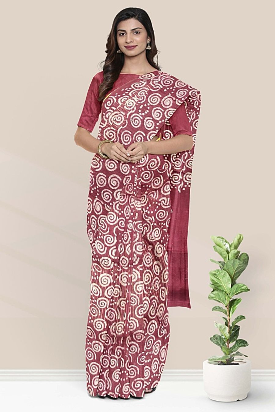 Mangalagiri Circle Batik Print Magenta Pink Saree