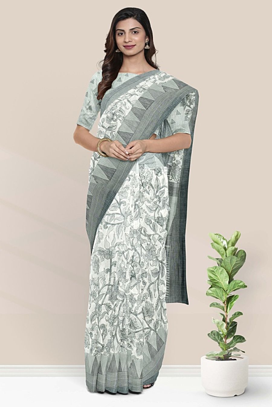 Ash Grey Chiffon Printed Saree SARV150783