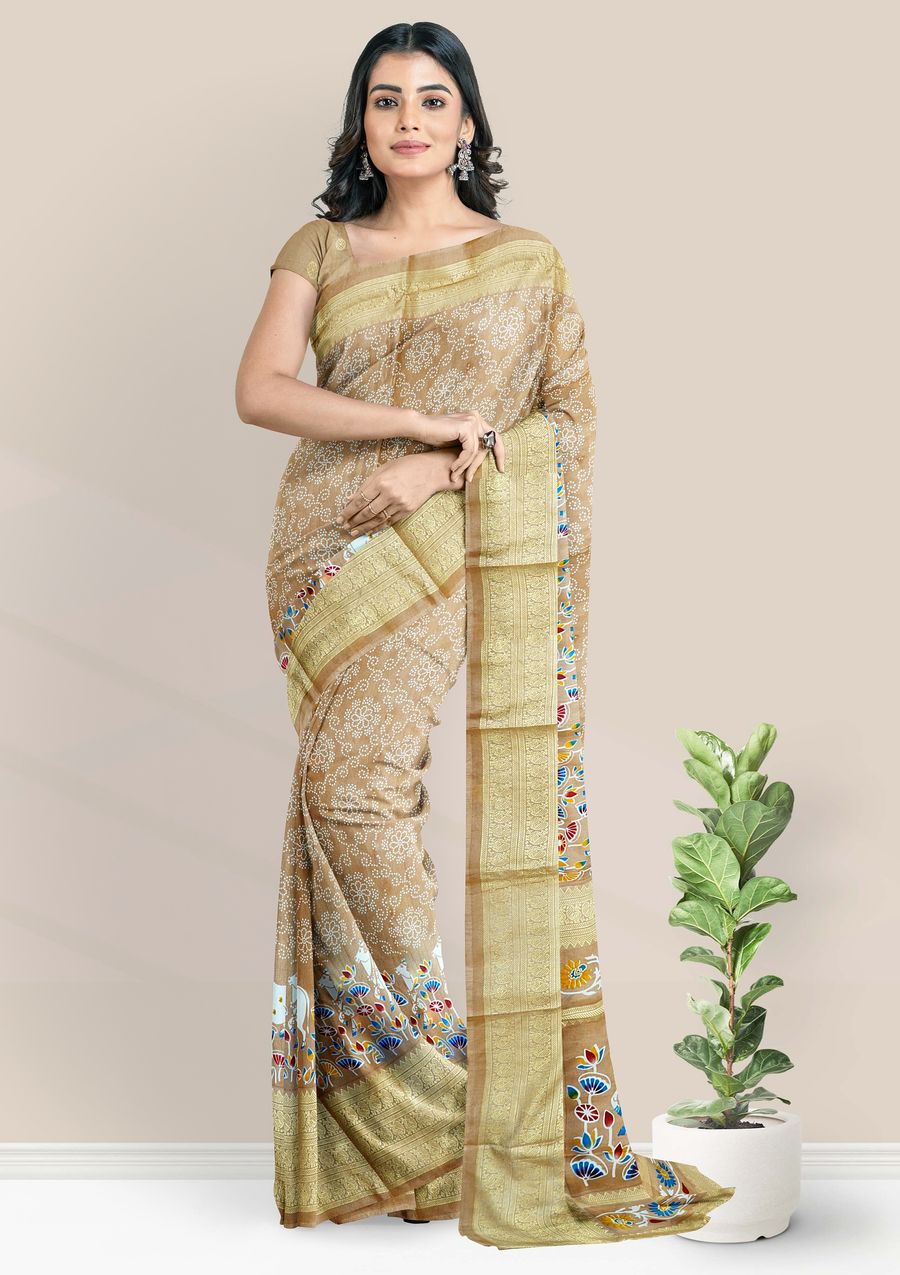 Banarasi BISCUIT Woven Design Work Wear Saree - www.indethnic.com