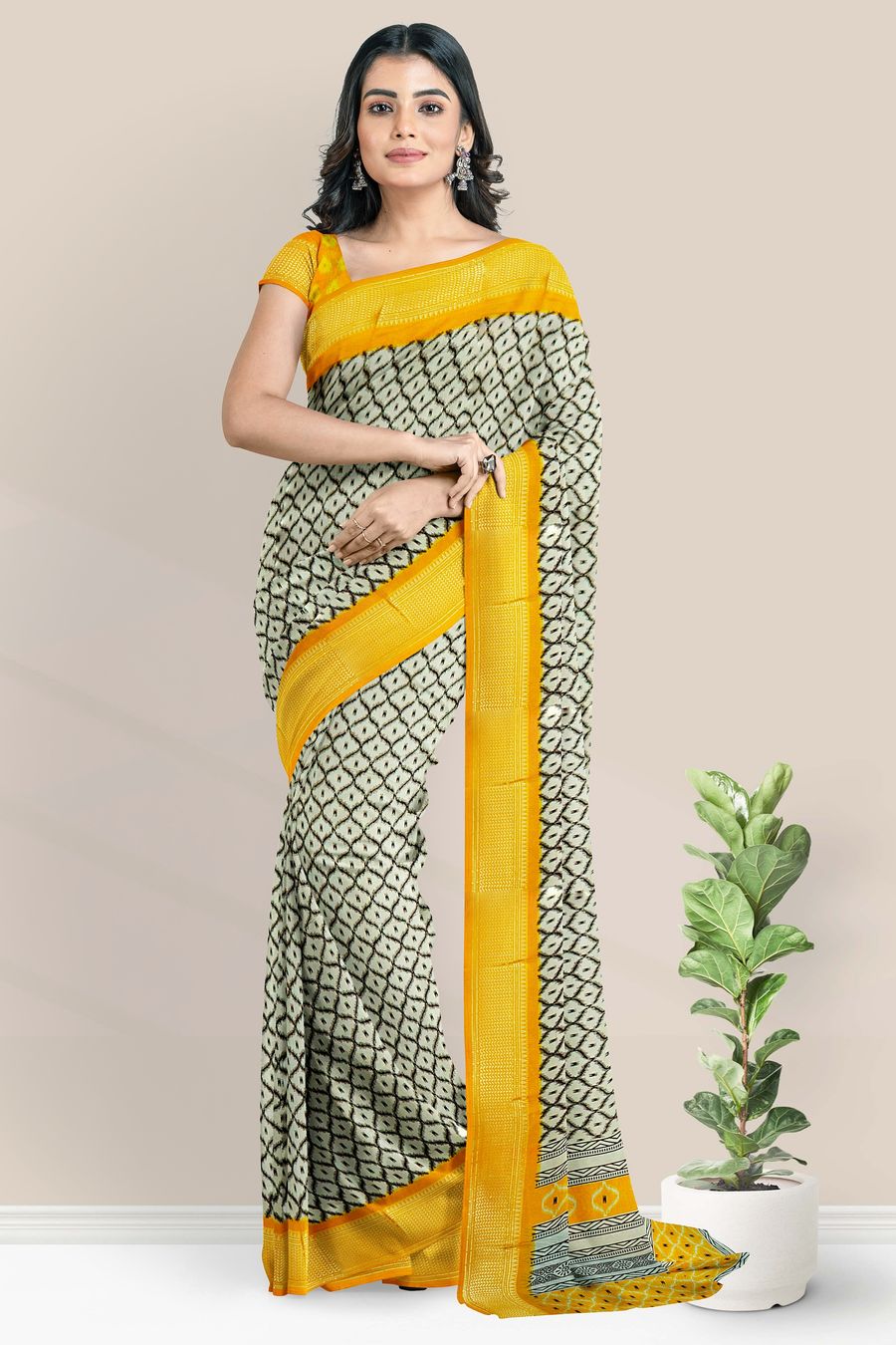 Vishal Prints Yellow Designer Fancy Chiffon Saree With Diamond Work An