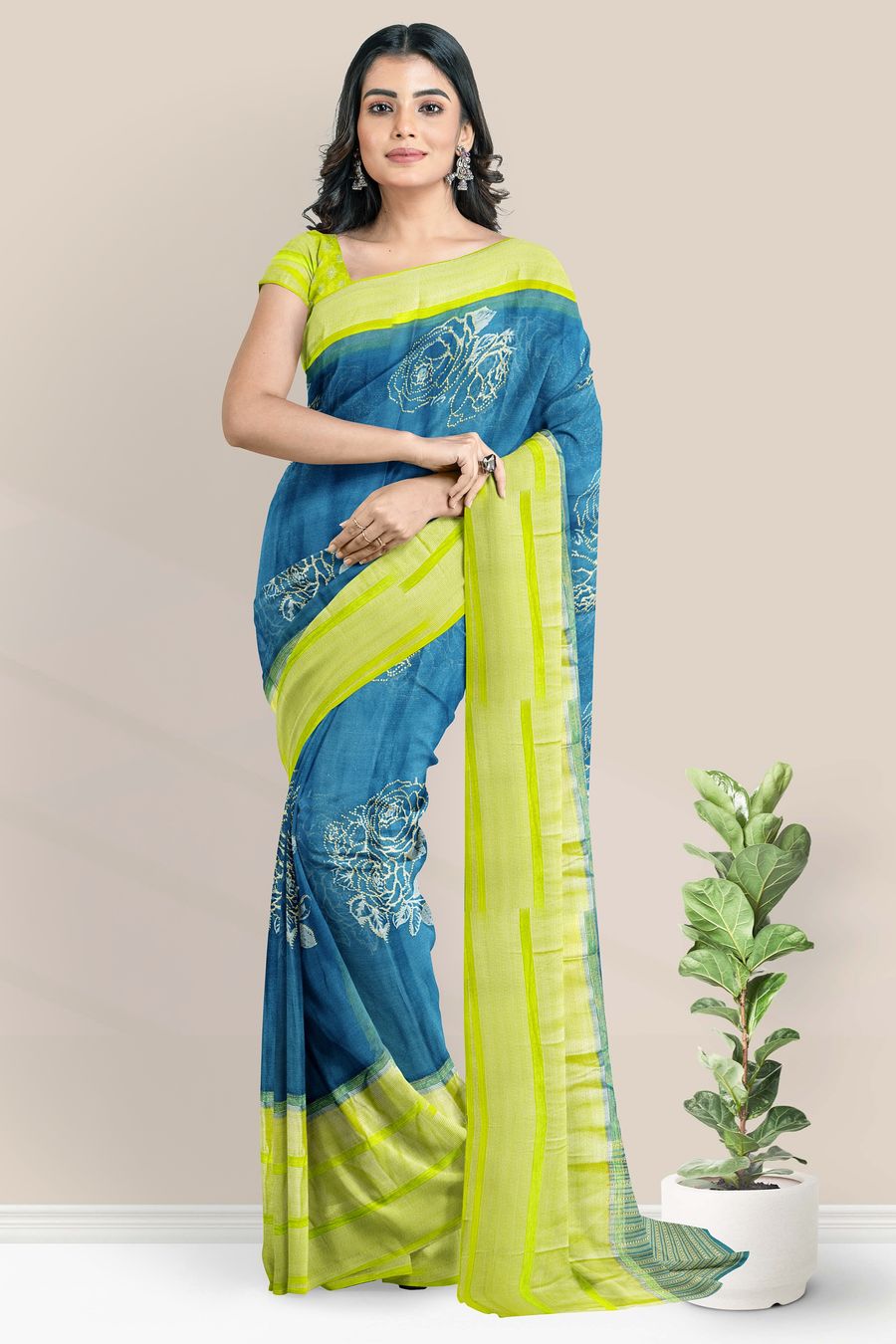 Parrot Green Pure Chiffon Khaddi Banarasi Saree — The Handlooms