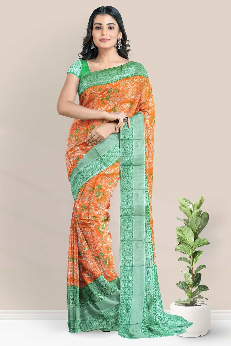 Blue And Orange Colour Kanjeevaram Silk Saree With Arani Pattu Border Butta  Contrast Pallu Along With Blouse | Designr.me
