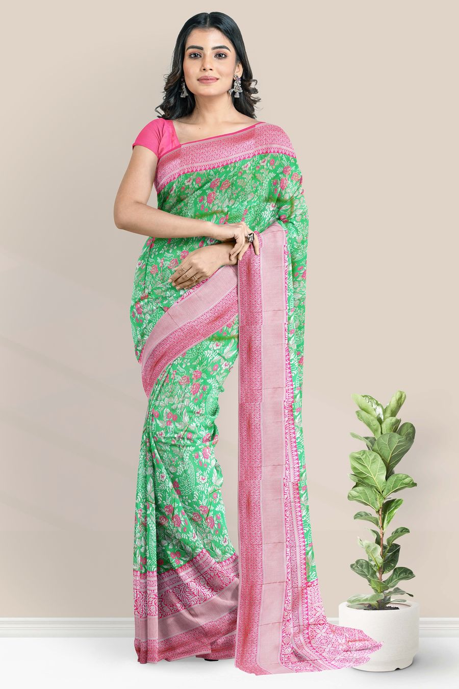 Pink & Green Pure Georgette Handwoven Gharchola Bandhani Saree Set Design  by Geroo Jaipur at Pernia's Pop Up Shop 2024