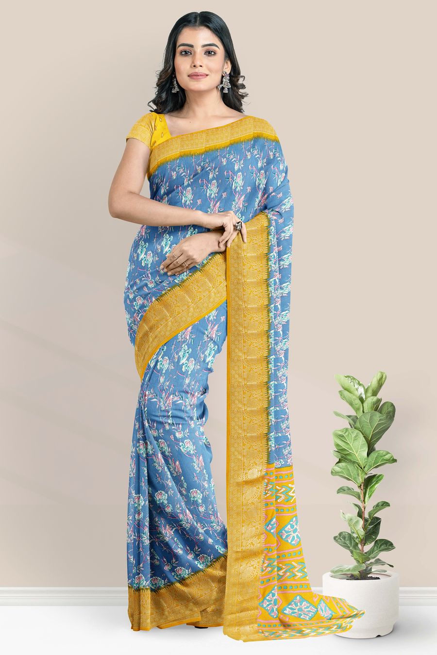 Yellow Jute Silk Saree with Brasso Cut Border