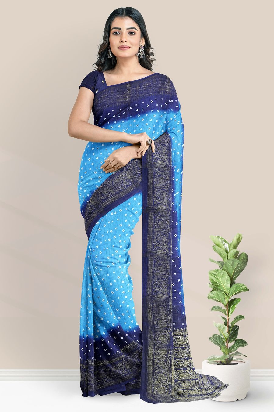 Deep Sky Blue Color Pure Muslin Saree - TLJM1900012