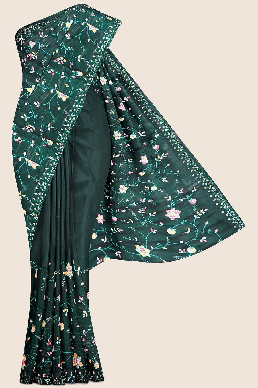 Eucalyptus Grey Glass Silk Saree In 3D Floral Motifs On The Border,  Embroidered Border In Multi-Color Sequins And Lace | Silk sarees, Saree,  Indian saree blouses designs