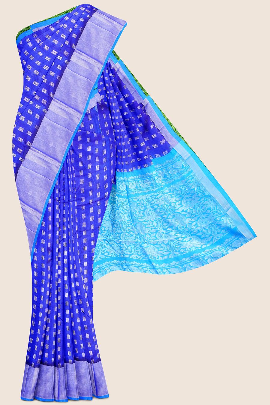 Blue & Red Printed Cotton Saree – Amoli Clothing