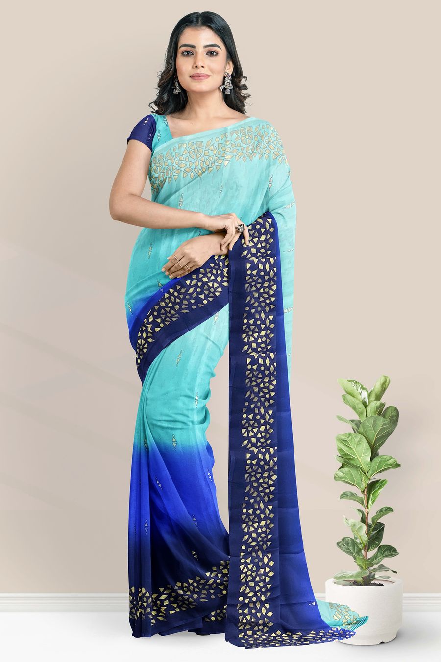 Grandeur Sea Blue and Pink Pure Kanchi Pattu Saree