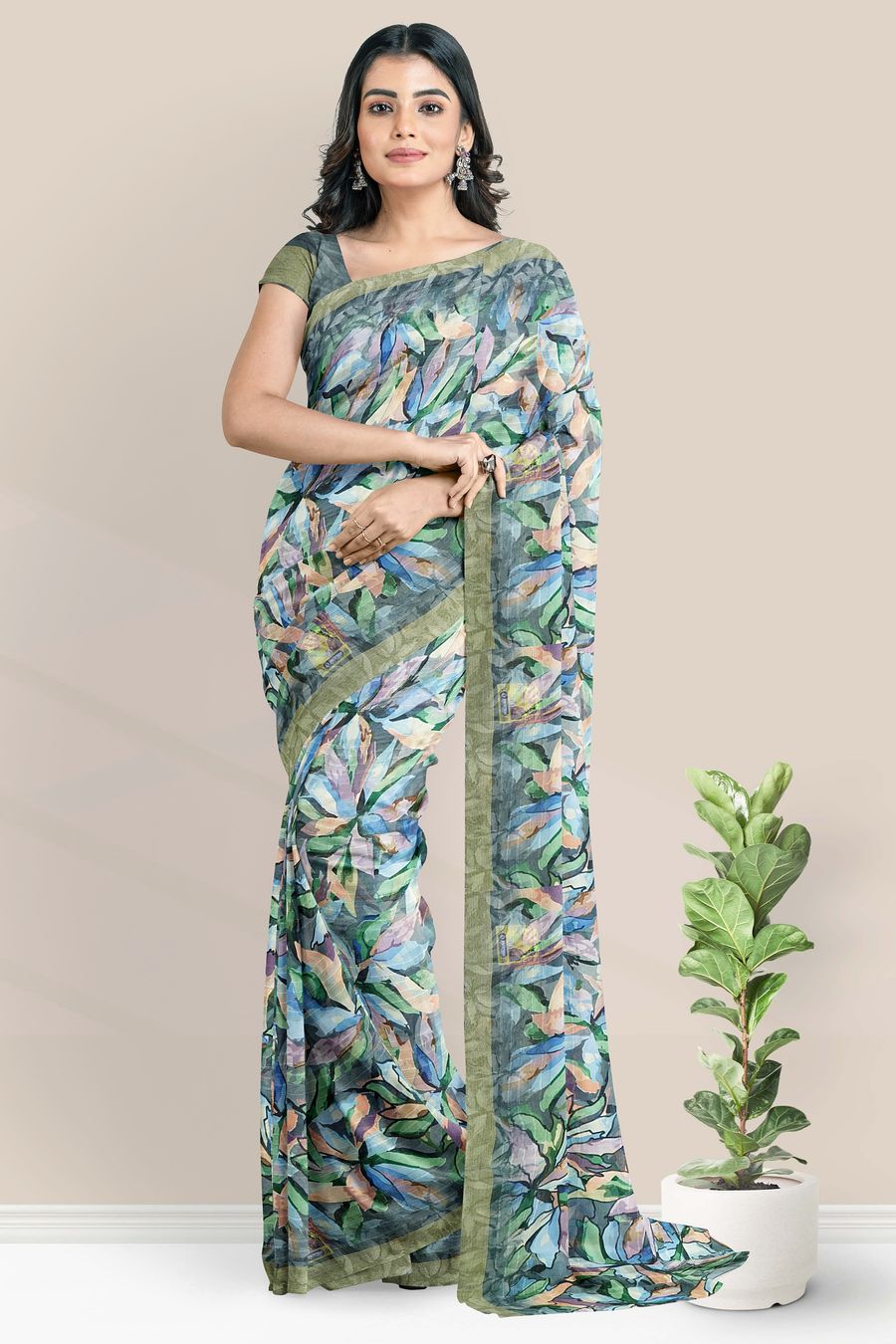 Pure Chiffon Fabric | Brown Flower Printed Fabric For Saree – FAB VOGUE  Studio®